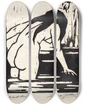 Triptych art skateboard deck of Jacques Jeichienus Ottens Badende Vrouw by Jacques Jeichienus Ottens (1895-1930)