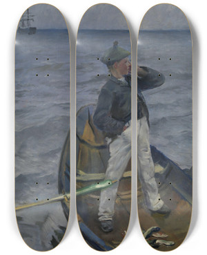 Triptych art skateboard deck of Christian Krohg The Inshore Channel by Christian Krohg (1852-1925)