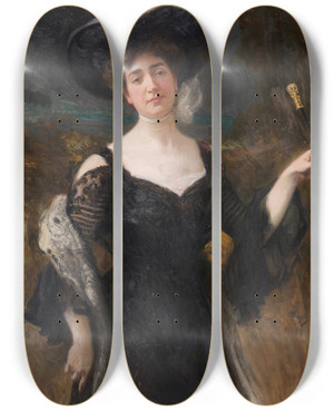 Triptych art skateboard deck of Hans Temple Damenbildnis by Hans Temple (1857-1931)