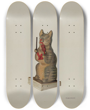 Triptych art skateboard deck of Frank Mcentee Squeak Toy Kitten by Frank Mcentee