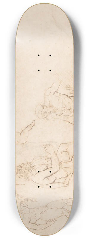Eugne Delacroix - Standing nude athlete; seated man with a lyre; centaur; and seven putti (three with wings) 8.25 inch art skate deck