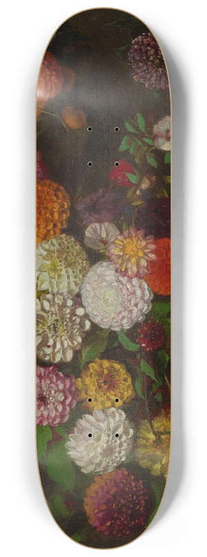Eugne Delacroix - Still Life with Dahlias, Zinnias, Hollyhocks and Plums 8.25 inch art skate deck