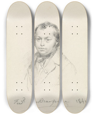 Triptych art skateboard deck of Ferdinand De Braekeleer Selfportrait by Ferdinand De Braekeleer (1792-1883)