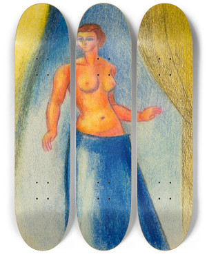 Triptych art skateboard deck of Karl Wiener Weiblicher Halbakt by Karl Wiener (1901-1949)