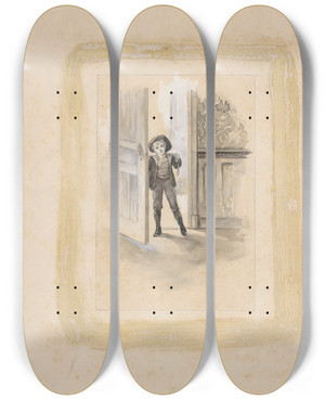 Triptych art skateboard deck of Willem Wenckebach Jongen In Een Deuropening by Willem Wenckebach (1860-1937)