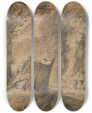 Triptych art skateboard deck of William Swainson Road Through The Hutt Forest Nz by William Swainson (1789-1855)