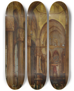 Triptych art skateboard deck of Franz Alt Blick In Den Mailnder Dom by Franz Alt (1821-1914)