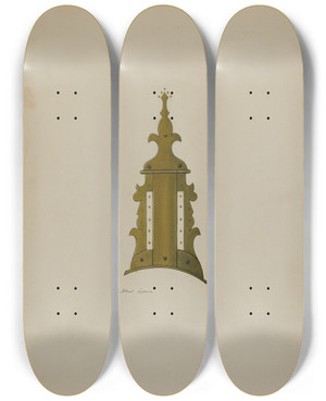Triptych art skateboard deck of Albert Levone Patch Box Of Kentucky Rifle_4 by Albert Levone (20-)