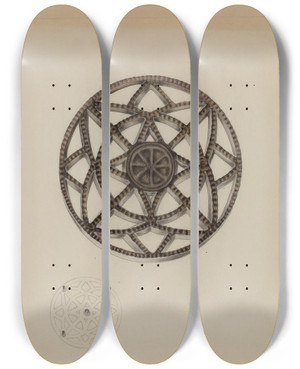 Triptych art skateboard deck of Edith Miller Trivet by Edith Miller
