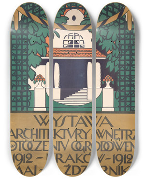 Triptych art skateboard deck of Jzef Czajkowski Wystawa Architektury I Wntrz W Otoczeniu Ogrodowem by Jozef Czajkowski (1872-1947)