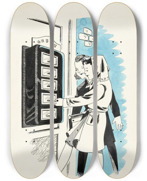 Triptych art skateboard deck of Eddy De Smet Marjo Bij Een Loket Met Gebak by Eddy de Smet (20-)