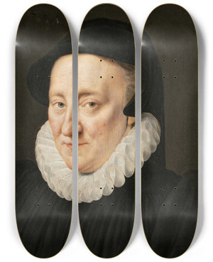 Triptych art skateboard deck of Adriaen Thomasz Key Portrait Of An Elderly Lady by Adriaen Thomasz Key (1544-1589)
