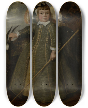 Triptych art skateboard deck of Jan Albertsz Rotius Portrait Of A Boy With A Billygoat by Jan Albertsz Rotius (1624-1666)