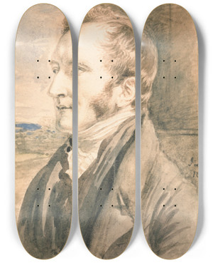 Triptych art skateboard deck of John Linnell Portrait Of A Man by John Linnell (1792-1882)
