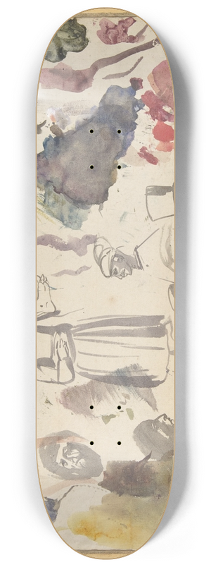 Eugne Delacroix - Studies of male heads and a standing male figure 8.25 inch art skate deck