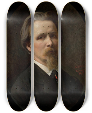 Triptych art skateboard deck of Karol Miller Selfportrait by Karol Miller (1835-1920)