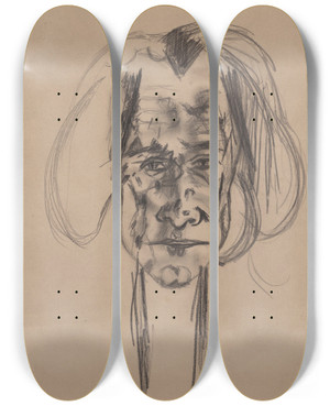 Triptych art skateboard deck of Antonin Artaud Autoportrait by Antonin Artaud