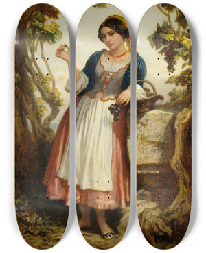 Triptych art skateboard deck of Dominique Louis Papety An Italian Peasant Girl by Dominique Louis Papety (1815-1849)