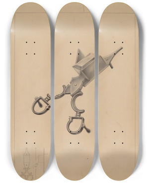 Triptych art skateboard deck of Erwin Schwabe Candle Snuffer by Erwin Schwabe