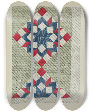 Triptych art skateboard deck of Edith Towner Quilt Double Star_1 by Edith Towner (20-)
