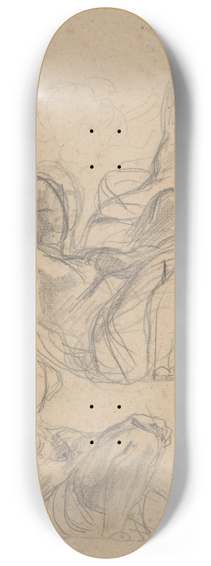 Eugne Delacroix - Study of a reclining figure, and a seated figure holding a lyre 8.25 inch art skate deck