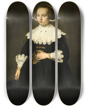 Triptych art skateboard deck of Jacob Adriaensz Backer Portrait Of A Young Woman by Jacob Adriaensz Backer (1609-1651)