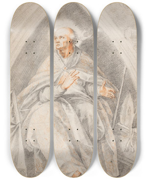 Triptych art skateboard deck of Giuseppe Cesari St Gregory Seated by Giuseppe Cesari (1568-1640)