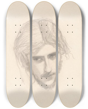 Triptych art skateboard deck of Sir John Everett Millais Study For The Head Of Ferdinand In Ferdinand Lured By Ariel_1 by Sir John Everett Millais (1829-1896)