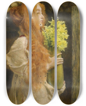 Triptych art skateboard deck of Lawrence Almatadema Spring Flowers by Lawrence Alma-Tadema (1836-1912)