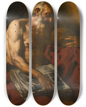 Triptych art skateboard deck of Johann Carl Loth Saint Jerome by Johann Carl Loth (1632-1698)