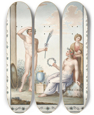 Triptych art skateboard deck of Pierrejean Mariette Nude Youth Holding Palm Branch Partially Nude Woman Holding Wreath by Pierre-Jean Mariette (1694-1774) Triptych art skateboard deck of Pierrejean Mariette Nude Youth Holding Palm Branch Partially Nude Woman Holding Wreath by Pierre-Jean Mariette (1694-1774)
