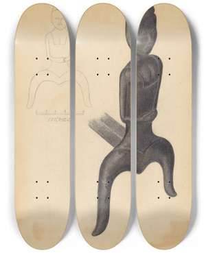 Triptych art skateboard deck of Gordon Sanborn Andiron by Gordon Sanborn