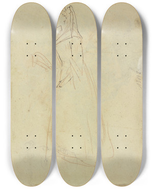 Triptych art skateboard deck of Gaspare Diziani Young Woman Female Head by Gaspare Diziani (1689-1767)