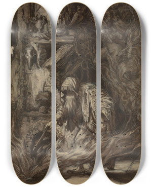 Triptych art skateboard deck of Willem Linnig The Younger The Incantation by Willem Linnig the Younger (1842-1890)