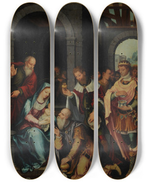 Triptych art skateboard deck of Barthel Bruyn The Elder Adoration Of The Magi by Barthel Bruyn The Elder (1493-1555)