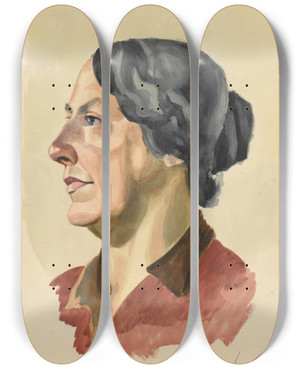 Triptych art skateboard deck of Karl Wiener Weibliches Portrt_3 by Karl Wiener (1901-1949)