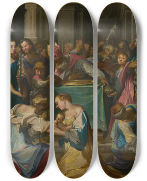 Triptych art skateboard deck of Joseph Heintz The Circumcision by Joseph Heintz