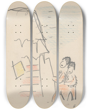 Triptych art skateboard deck of Mikul Galanda Vianoce_1 by Mikulas Galanda (1895-1938)