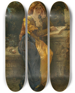 Triptych art skateboard deck of Wilhelm Kray The Beautiful Philosopher by Wilhelm Kray (1828-1889)