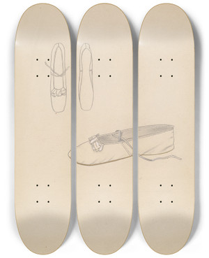 Triptych art skateboard deck of Margaret Concha Slipper by Margaret Concha