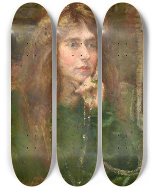 Triptych art skateboard deck of Alice Pike Barney Natalie With Necklace by Alice Pike Barney (1857-1931)
