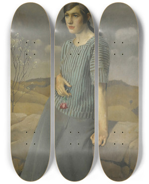 Triptych art skateboard deck of Harold Harvey Clara by Harold Harvey (1874-1941)