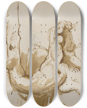 Triptych art skateboard deck of Jn Novk Tdie Stromov_3 by Jan Novak (1921-1944)