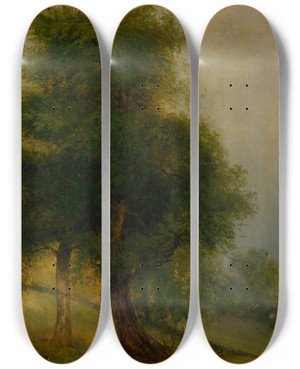 Triptych art skateboard deck of Jozef Boetech Klemens Trees On A Slope by Jozef Bozetech Klemens (1817-1883)