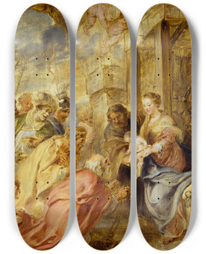 Triptych art skateboard deck of Peter Paul Rubens The Adoration Of The Magi_3 by Peter Paul Rubens (1577-1640)