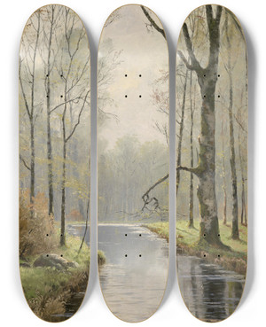 Triptych art skateboard deck of Walter Moras Motiv Aus Dem Spreewald by Walter Moras (1856-1925)