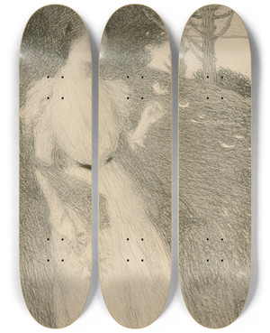 Triptych art skateboard deck of Ernest Joseph Laurent Evening In October Soir Doctobre by Ernest Joseph Laurent (1859-1929)