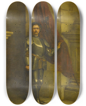 Triptych art skateboard deck of William Anstey Dolland Portrait Of A Gentleman In Armor by William Anstey Dolland (1858-1929)