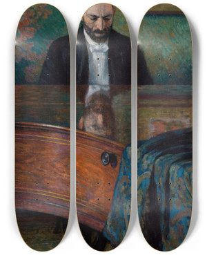 Triptych art skateboard deck of Jzef Pankiewicz Jasieski At The Piano by Jozef Pankiewicz (1866-1940)