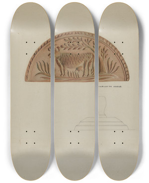 Triptych art skateboard deck of Charlotte Angus Pa German Butter Mold_1 by Charlotte Angus (1911-1989)